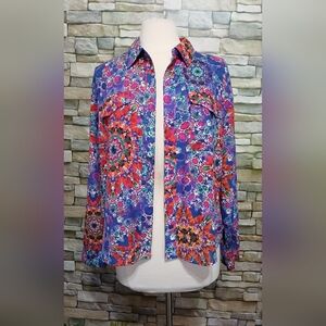 L'Amour by Nanette Lepore Womens Large Vibrant Kaleidoscope Blouse